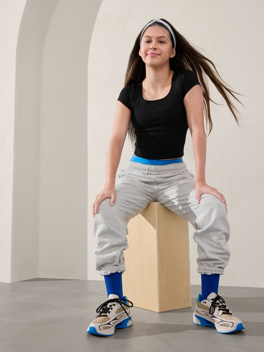 تي شيرت أثليتا جيرل قصير مضلع أعلى الخصر