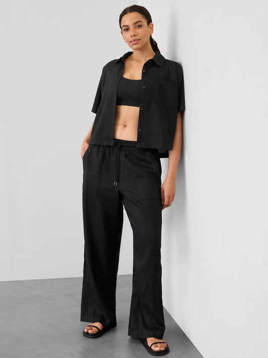 قميص ريتريت كتان بأكمام قصيرة