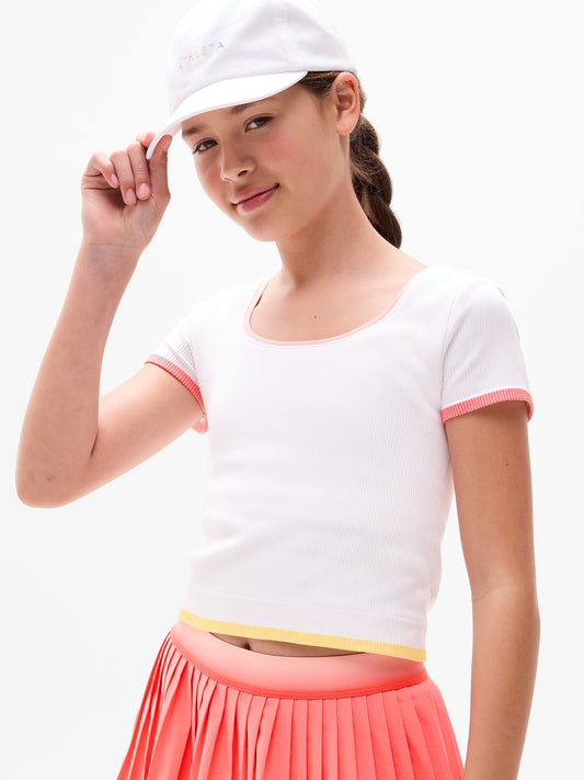 تي شيرت أثليتا جيرل قصير مضلع أعلى الخصر