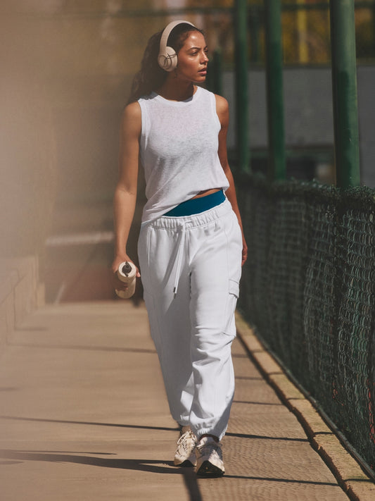 بنطال رياضي كارغو تيري ثقيل الوزن بخصر متوسط الارتفاع