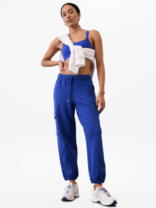 بنطال رياضي كارغو تيري ثقيل الوزن بخصر متوسط الارتفاع