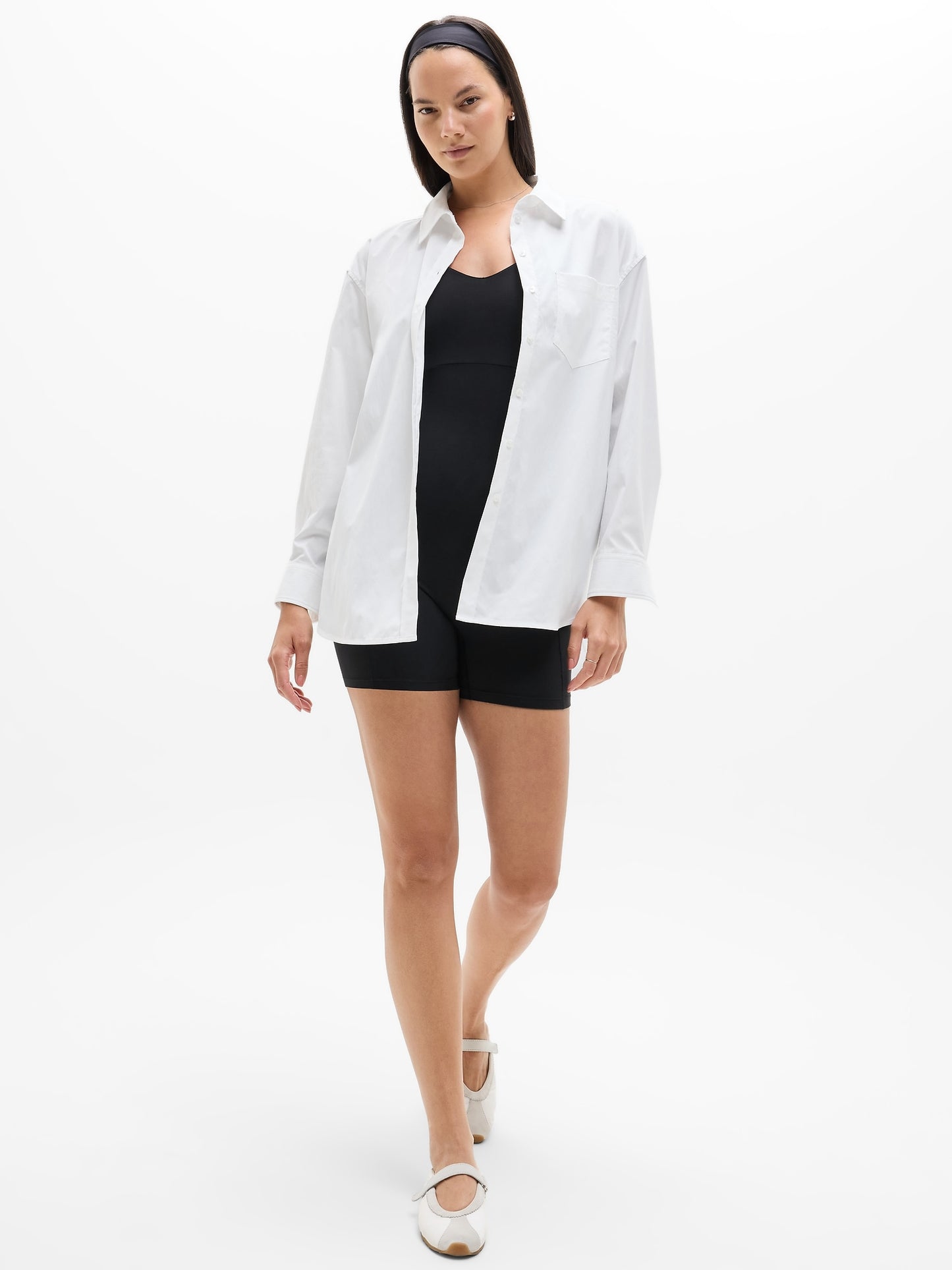 قميص ميد داي بقصة فضفاضة من قماش بوبلين