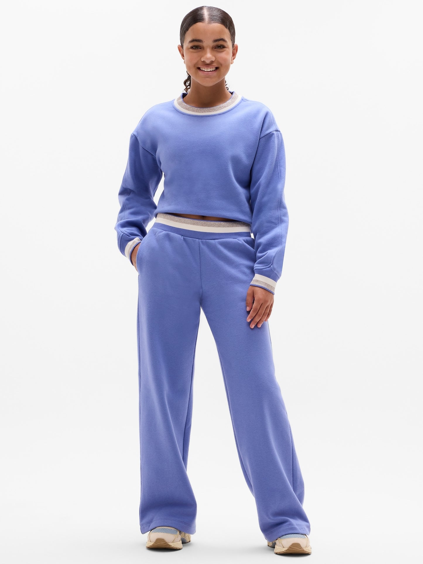 Athleta Girl All Day Sparkle Rib Wide Fleece Leg Pant