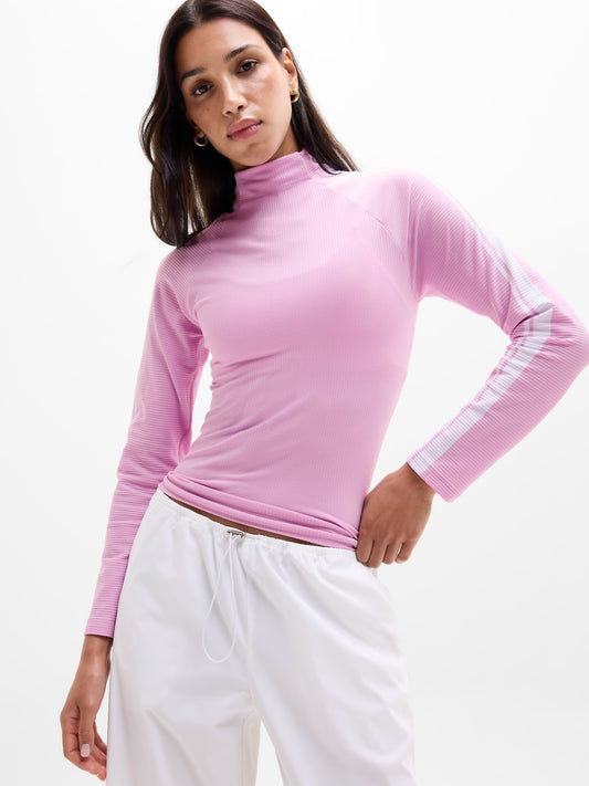 Renew Seamless Mock Neck Stripe Logo Top