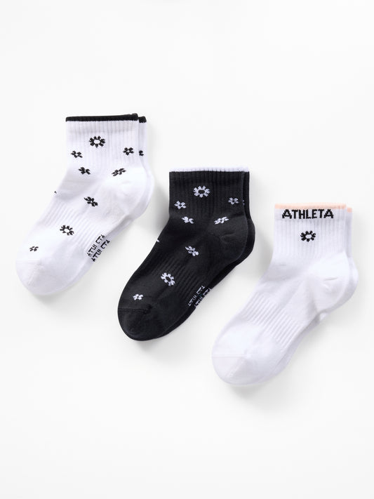 Athleta Girl Everyday Quarter Crew Sock 3-Pack