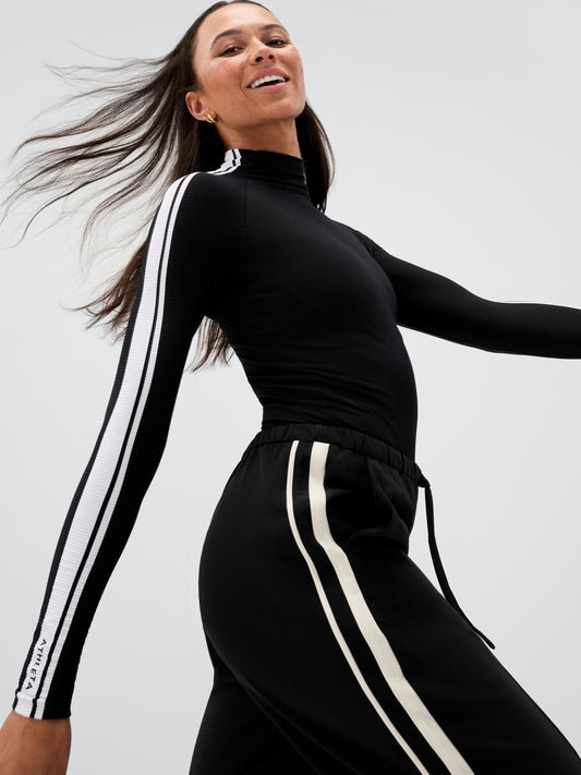 Renew Seamless Mock Neck Stripe Logo Top