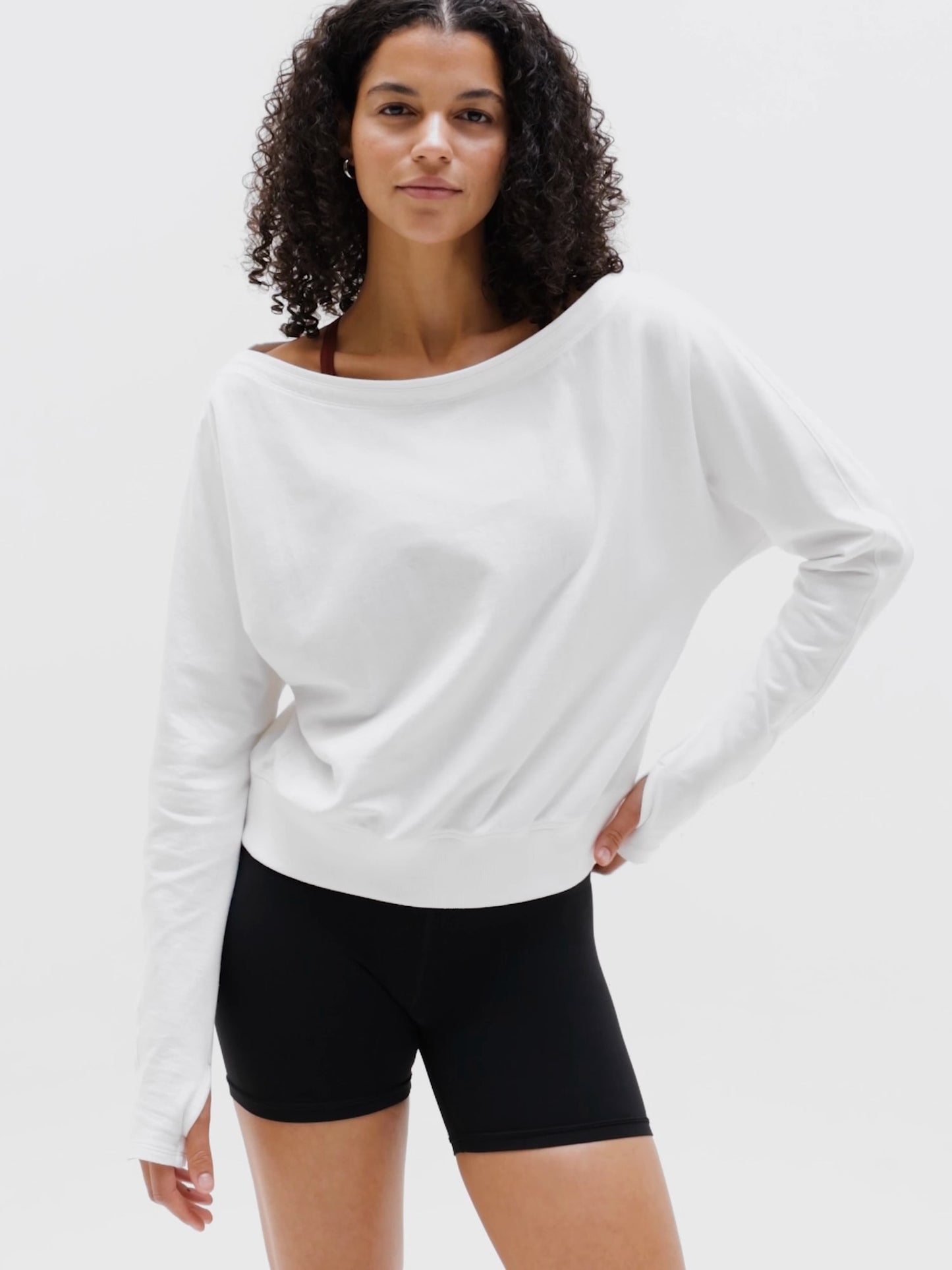 Airy Cotton Terry Boat Neck Sweatshirt