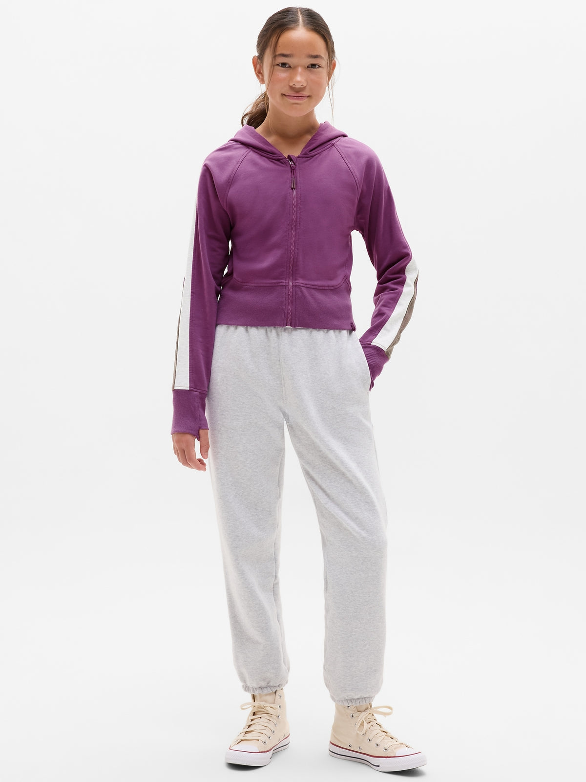 Athleta Girl All Day Colorblock Full Zip Shrunken Hoodie